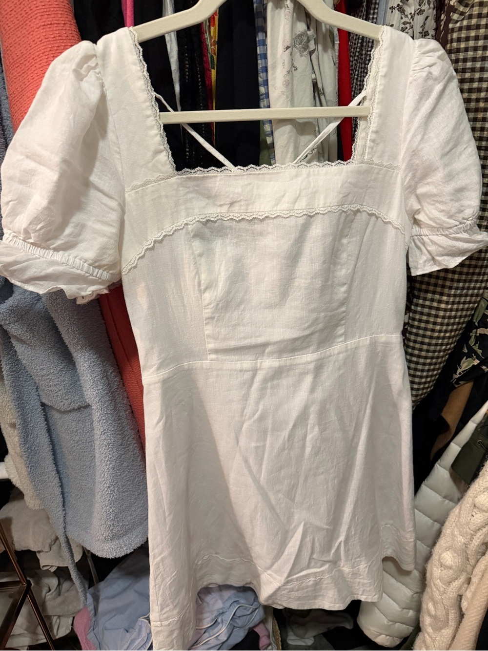Kourt White Lace-Trim Mini Dress